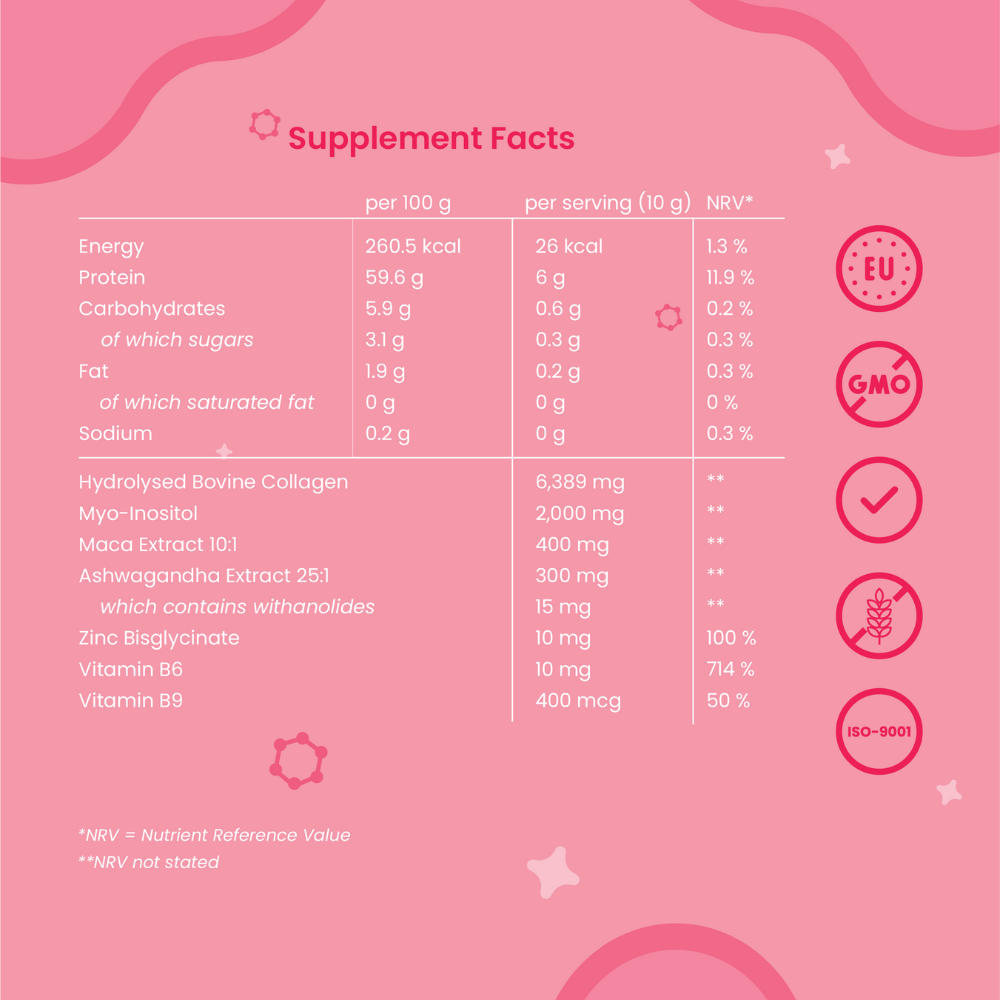 +boost Hormone Balance & Bloom collagen supplement powder in a jar, featuring natural ingredients for hormone support and skin health