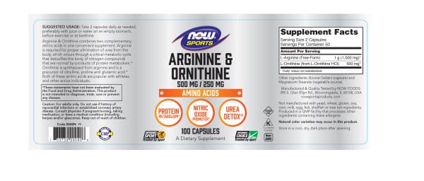 NOW Foods Arginine & Ornithine 500 mg/250 mg