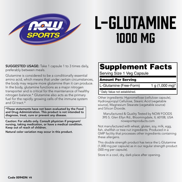 NOW Foods L-Glutamine, Double Strength 1000 mg