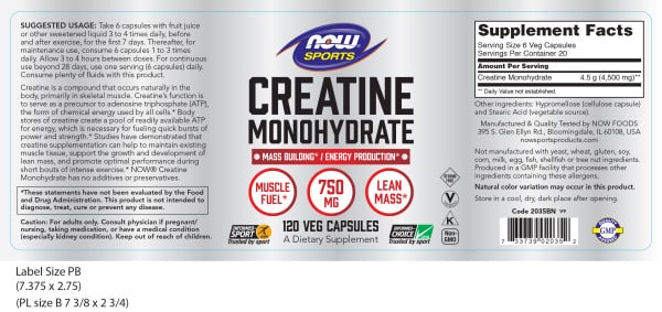 NOW Foods Creatine Monohydrate 750mg