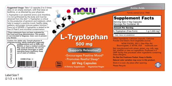 NOW Foods L-Tryptophan 500mg