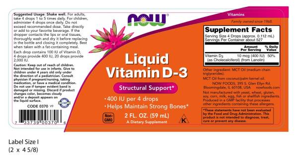 NOW Foods Vitamin D3 Liquid 400IU