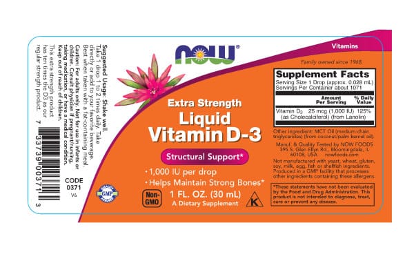 NOW Foods Vitamin D3 Extra Strength Liquid 1,000 IU