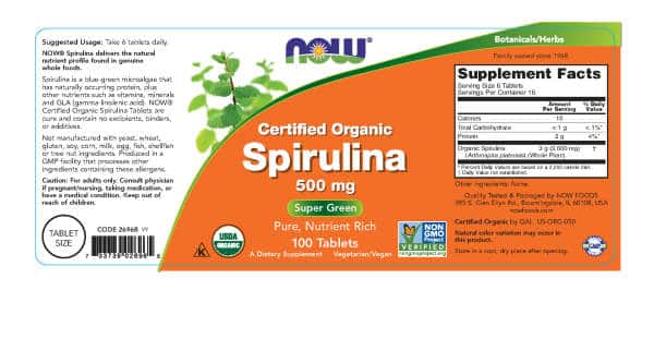 NOW Foods Organic Spirulina 500mg