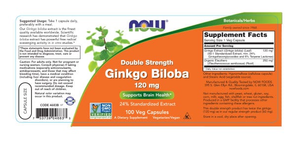 NOW Foods Ginkgo Biloba Double Strength 120mg