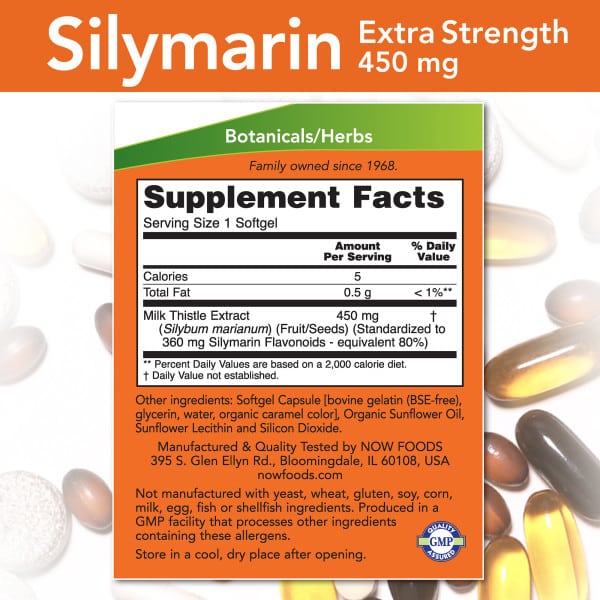 NOW Foods Silymarin Milk Thistle Extract Extra Strength 450mg
