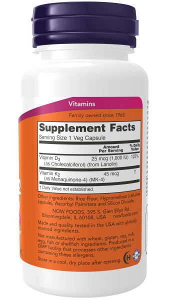 Now Foods Vitamin D3 & K2 (1,000 IU / 45mcg)