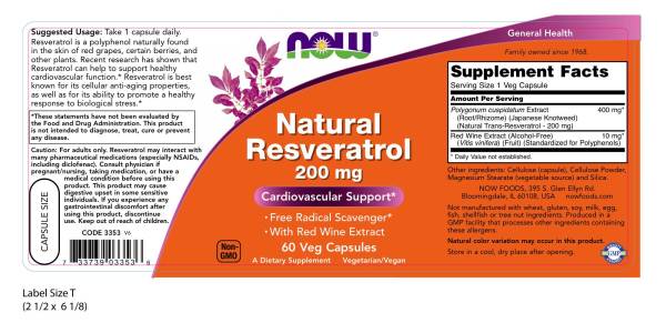 Now Foods Natural Resveratrol 200mg Veg Capsules