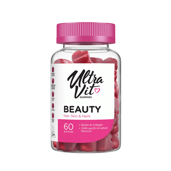VPLAB Beauty Gummies bottle with colorful gummy vitamins for skin health and beauty nutrition.