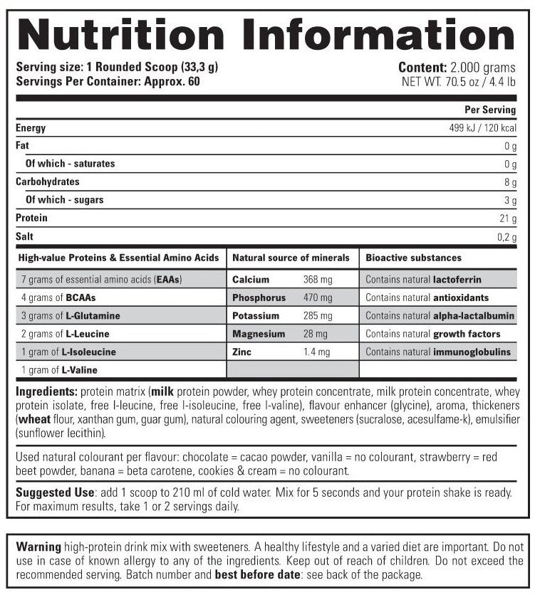 Stacker2 Whey Protein + BCAA 2kg supplement facts and nutrition information